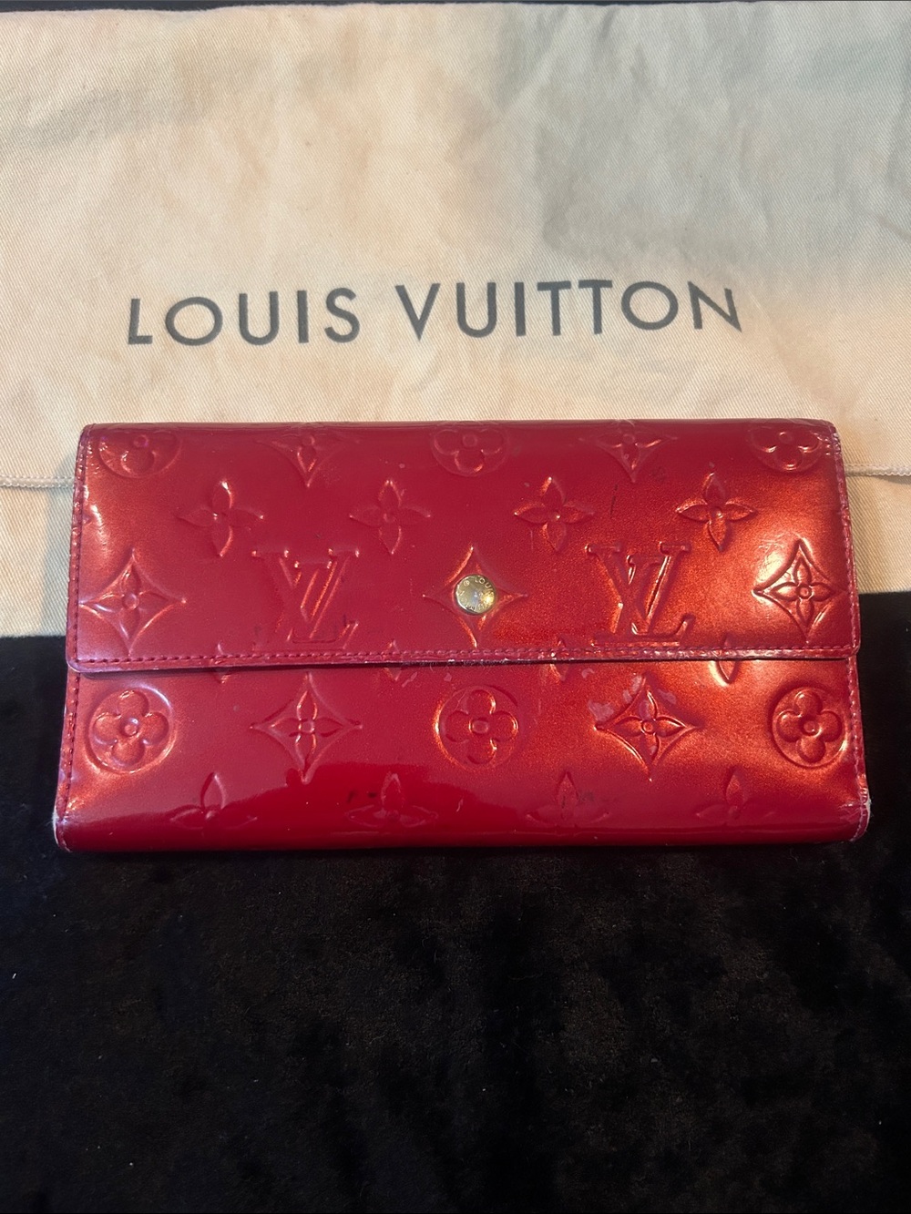 Louis Vuitton Vernis Patent Leather Shiny Red Continental Wallet with dust bag
